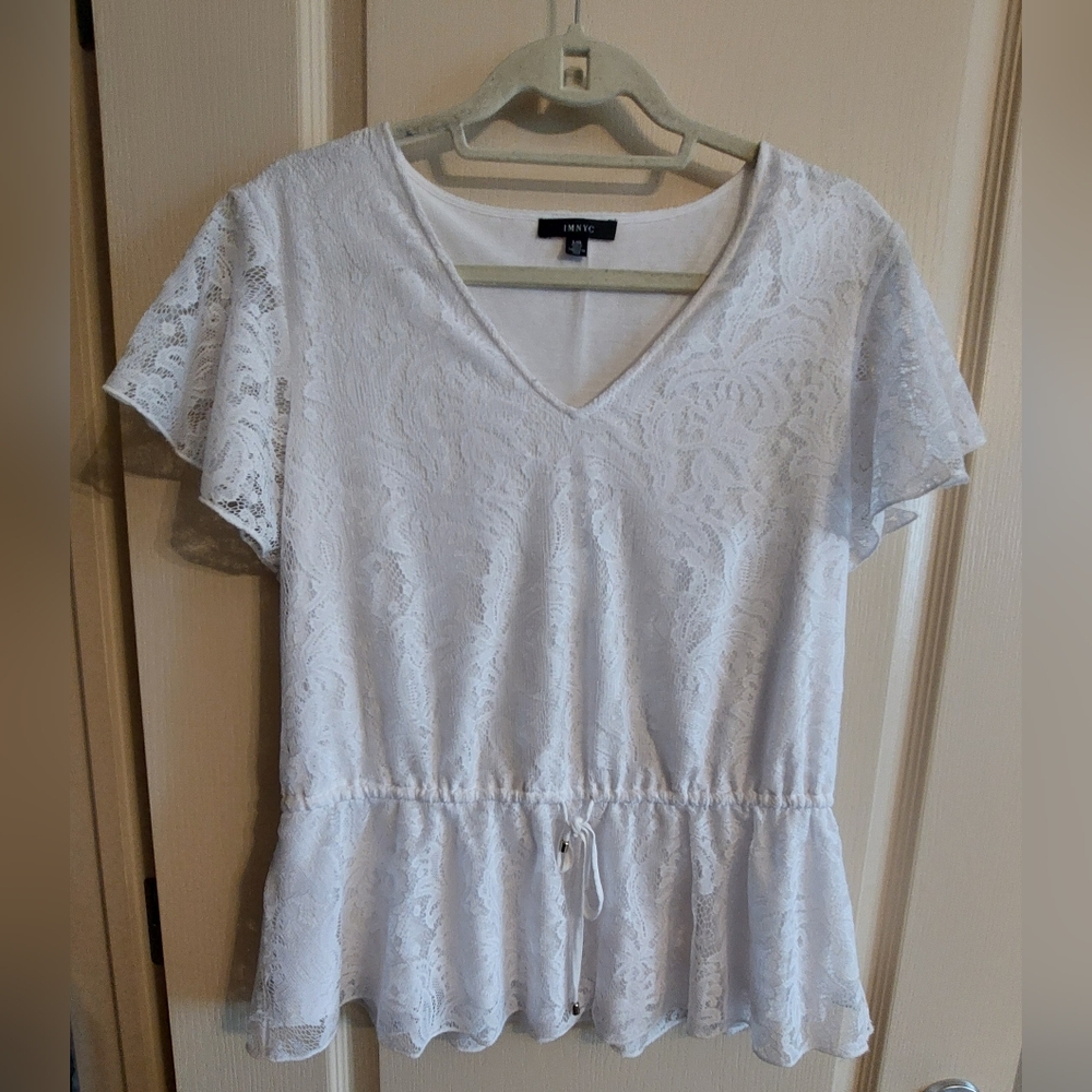 IMNYC ISAAC MIZRAHI White Women's  Shirt with Cinch Waist. Size Large. 🤍